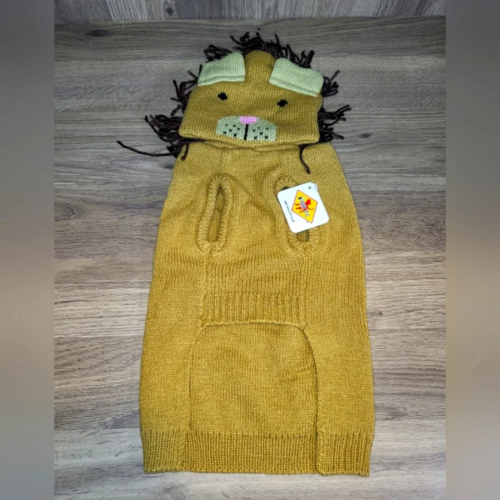 Mustard Lion Knit Dog Sweater Hoodie by